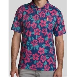 William Murray Navy Blue & Pink Floral Remastered Polo Golf Shirt Men's Medium